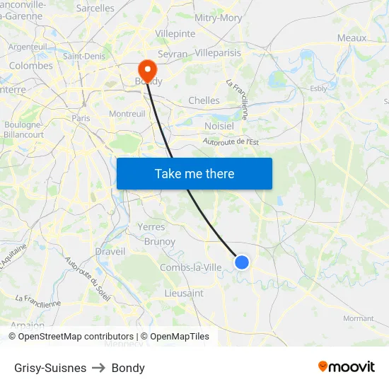 Grisy-Suisnes to Bondy map