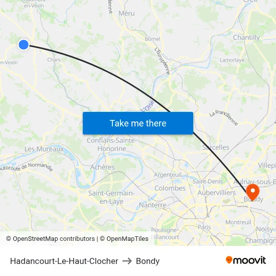 Hadancourt-Le-Haut-Clocher to Bondy map