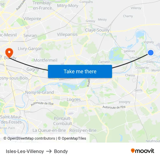Isles-Les-Villenoy to Bondy map
