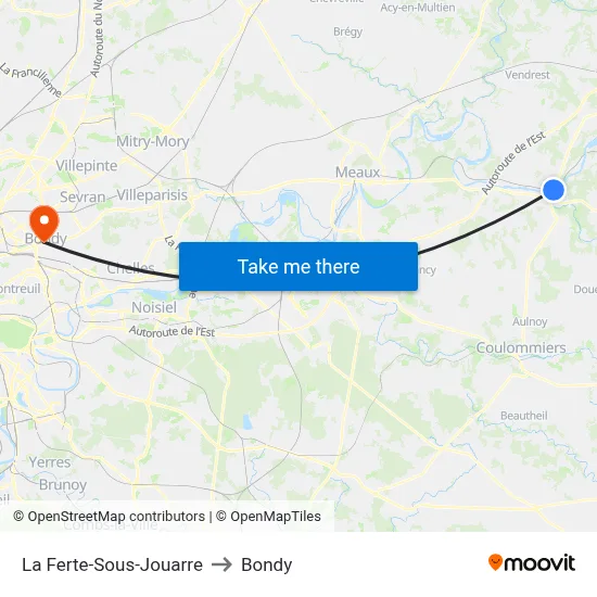 La Ferte-Sous-Jouarre to Bondy map