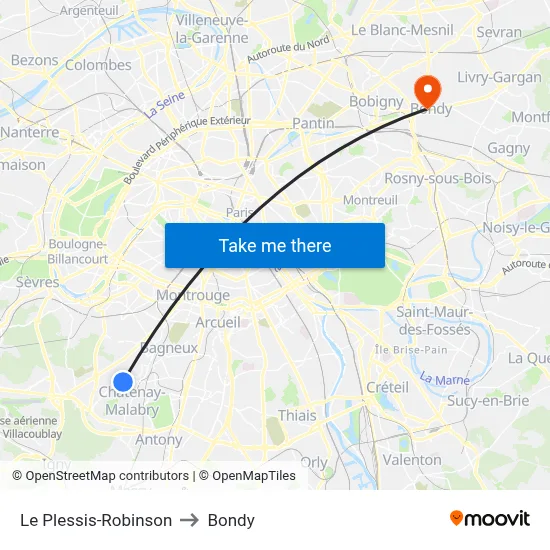 Le Plessis-Robinson to Bondy map