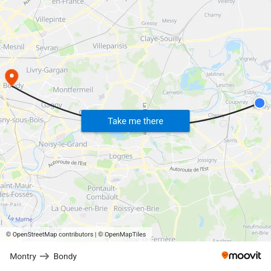 Montry to Bondy map