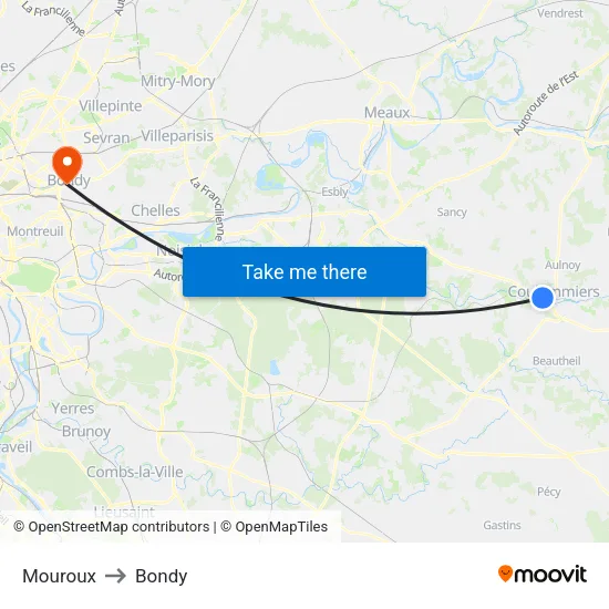 Mouroux to Bondy map
