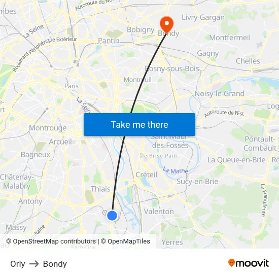 Orly to Bondy map