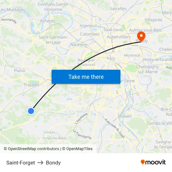 Saint-Forget to Bondy map