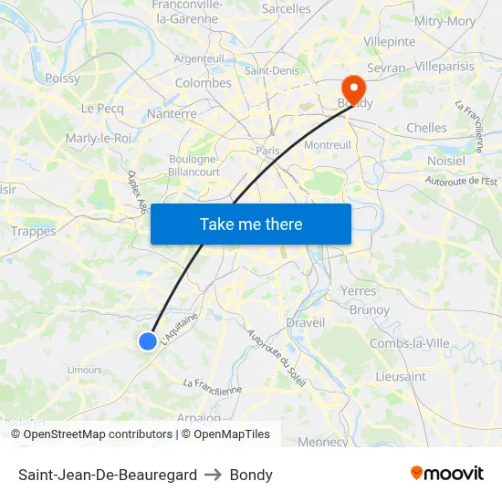 Saint-Jean-De-Beauregard to Bondy map