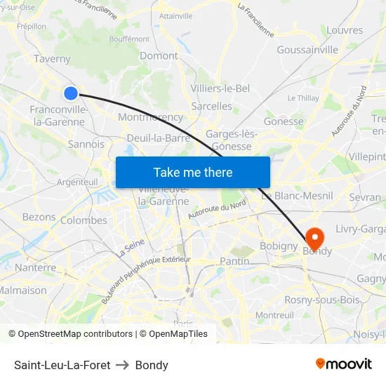 Saint-Leu-La-Foret to Bondy map