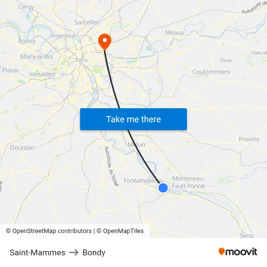 Saint-Mammes to Bondy map