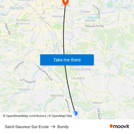 Saint-Sauveur-Sur-Ecole to Bondy map