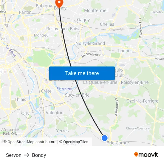 Servon to Bondy map