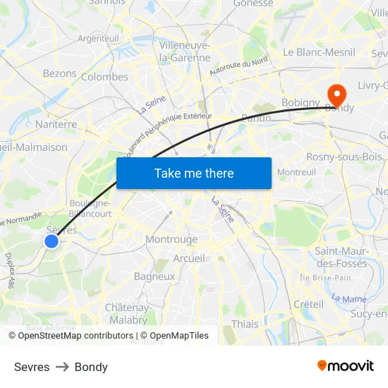 Sevres to Bondy map