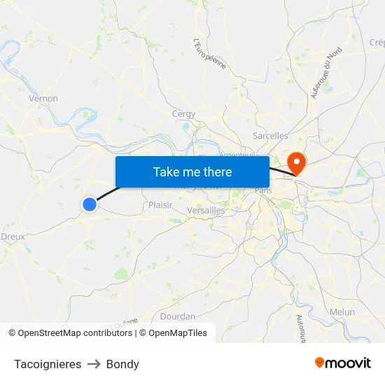 Tacoignieres to Bondy map