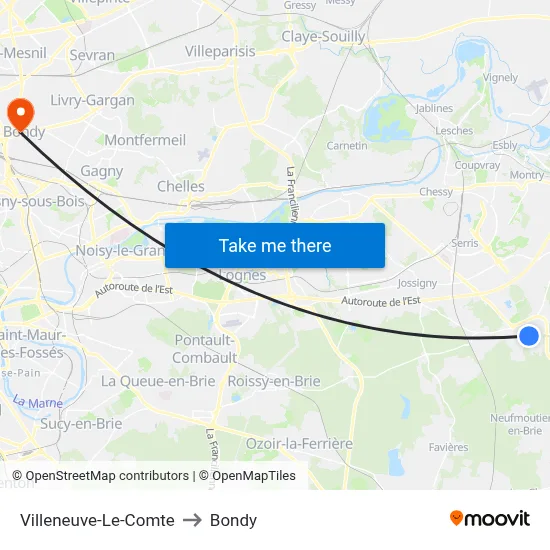 Villeneuve-Le-Comte to Bondy map