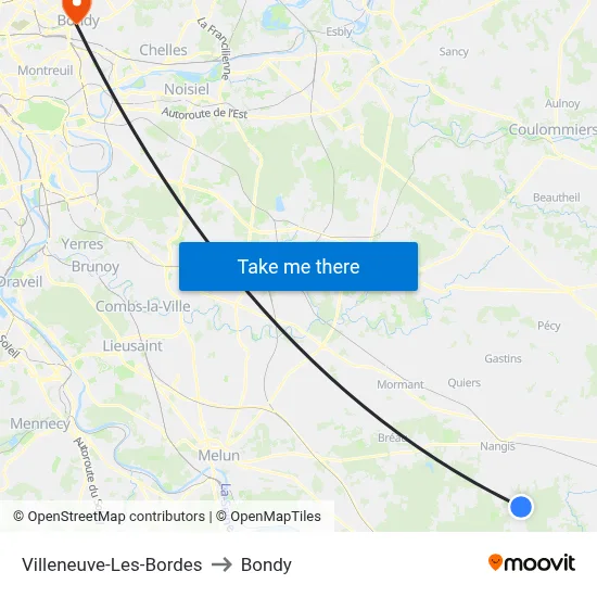 Villeneuve-Les-Bordes to Bondy map