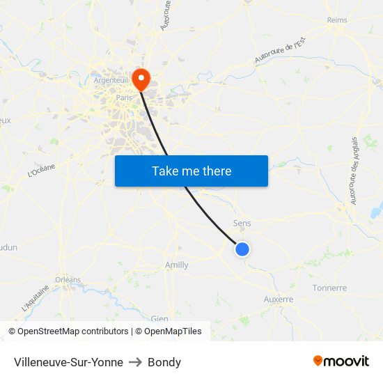 Villeneuve-Sur-Yonne to Bondy map