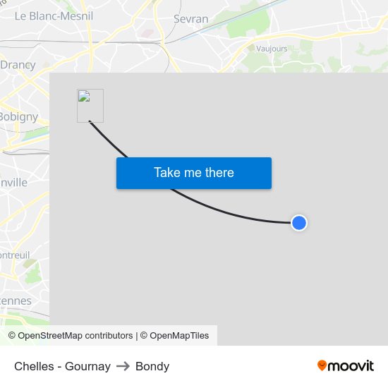 Chelles - Gournay to Bondy map