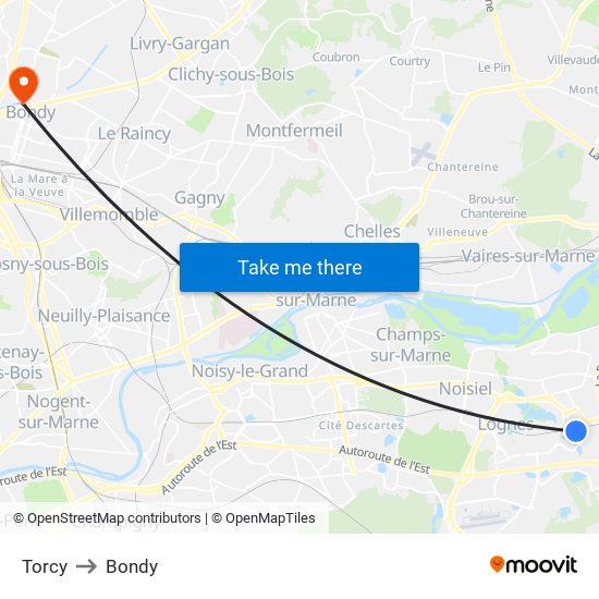 Torcy to Bondy map