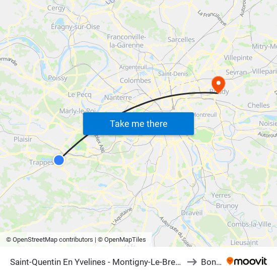 Saint-Quentin En Yvelines - Montigny-Le-Bretonneux to Bondy map