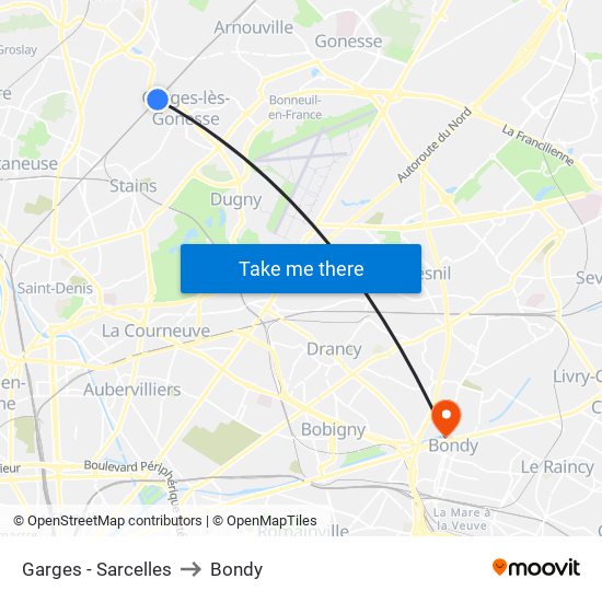 Garges - Sarcelles to Bondy map