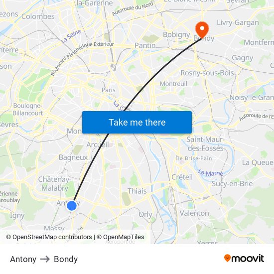 Antony to Bondy map