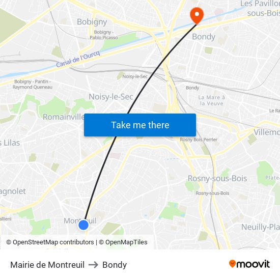 Mairie de Montreuil to Bondy map