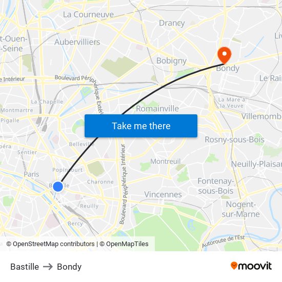 Bastille to Bondy map