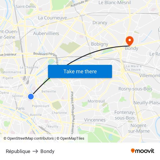 République to Bondy map