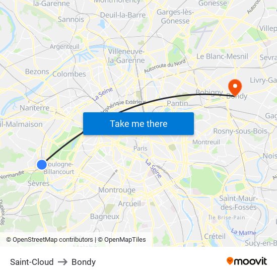 Saint-Cloud to Bondy map