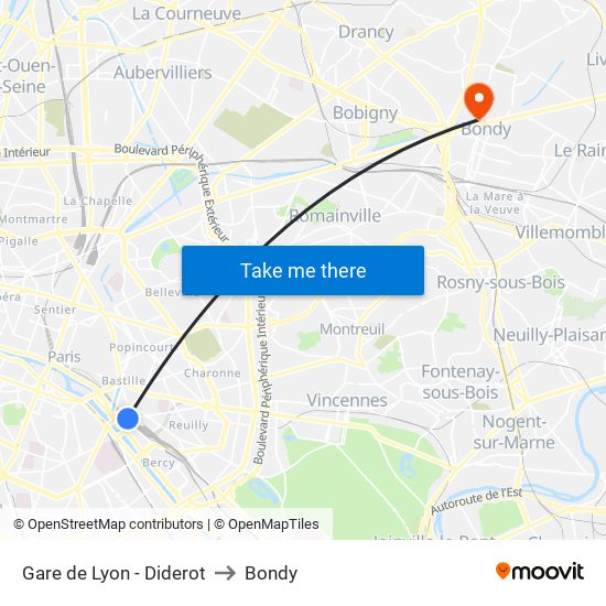 Gare de Lyon - Diderot to Bondy map