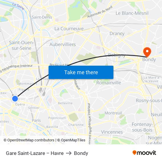 Gare Saint-Lazare – Havre to Bondy map