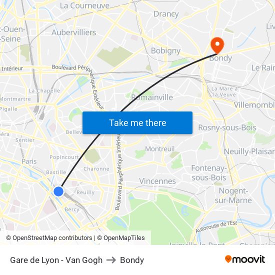 Gare de Lyon - Van Gogh to Bondy map