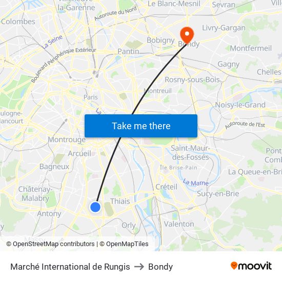 Marché International de Rungis to Bondy map