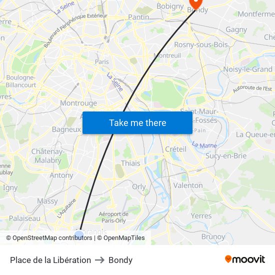 Place de la Libération to Bondy map