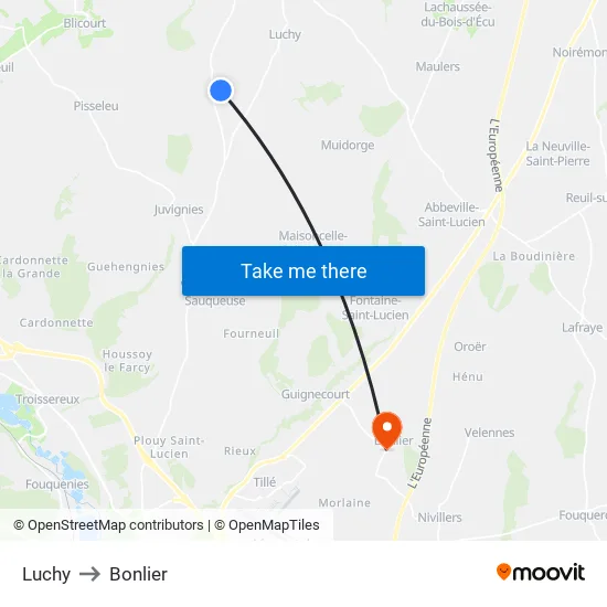 Luchy to Bonlier map