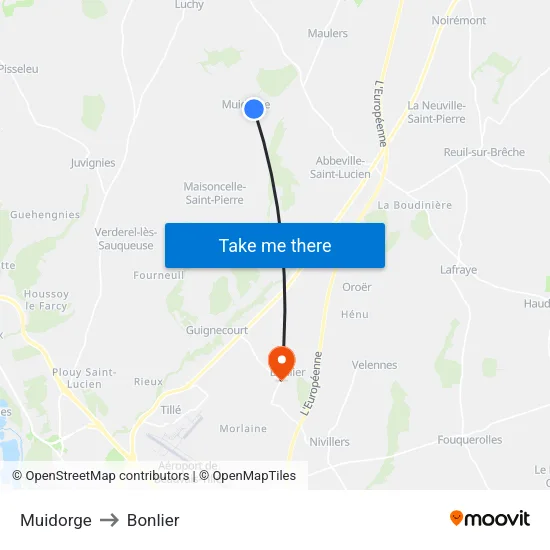 Muidorge to Bonlier map