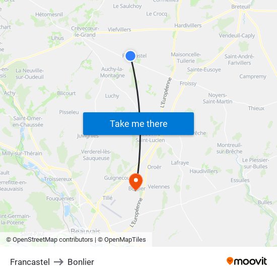 Francastel to Bonlier map