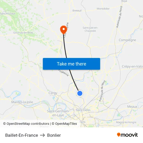 Baillet-En-France to Bonlier map