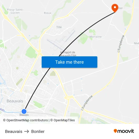 Beauvais to Bonlier map