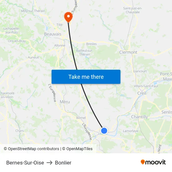 Bernes-Sur-Oise to Bonlier map