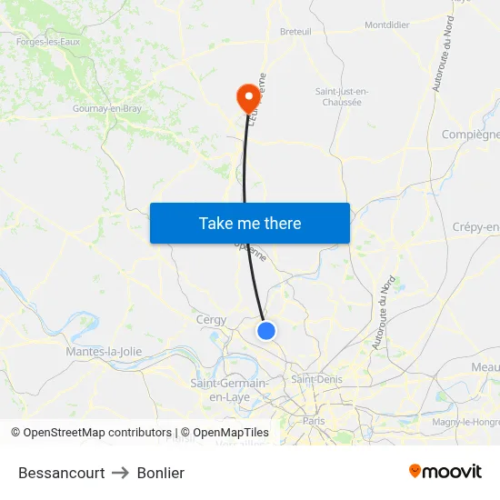 Bessancourt to Bonlier map