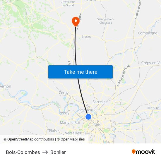 Bois-Colombes to Bonlier map
