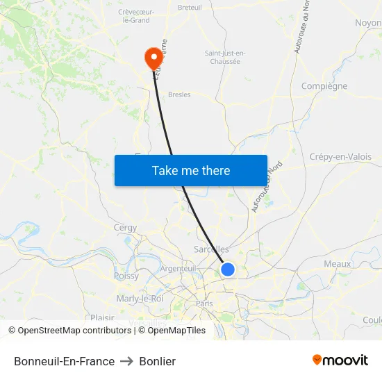 Bonneuil-En-France to Bonlier map