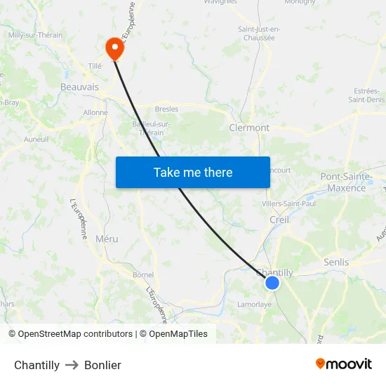 Chantilly to Bonlier map