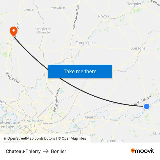 Chateau-Thierry to Bonlier map