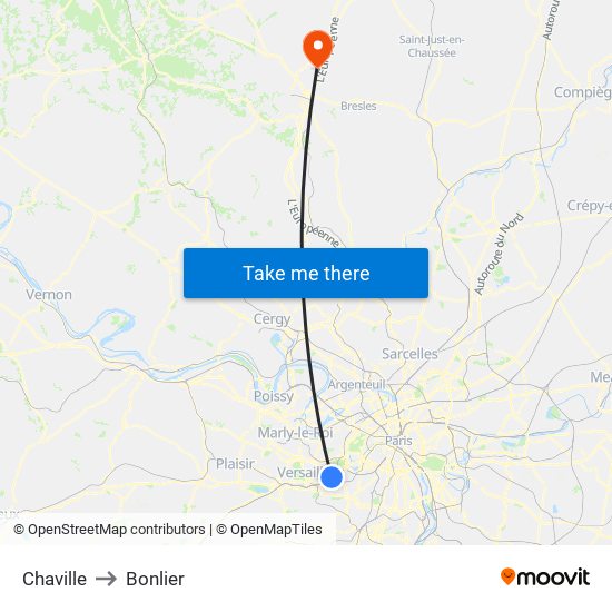 Chaville to Bonlier map