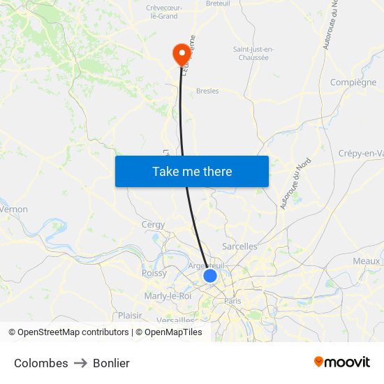 Colombes to Bonlier map