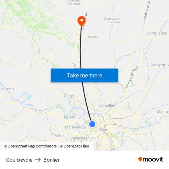 Courbevoie to Bonlier map