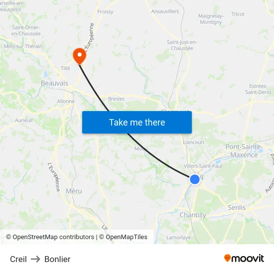 Creil to Bonlier map