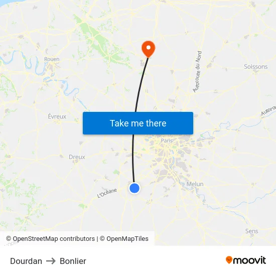 Dourdan to Bonlier map