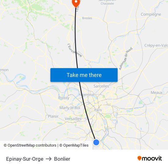 Epinay-Sur-Orge to Bonlier map